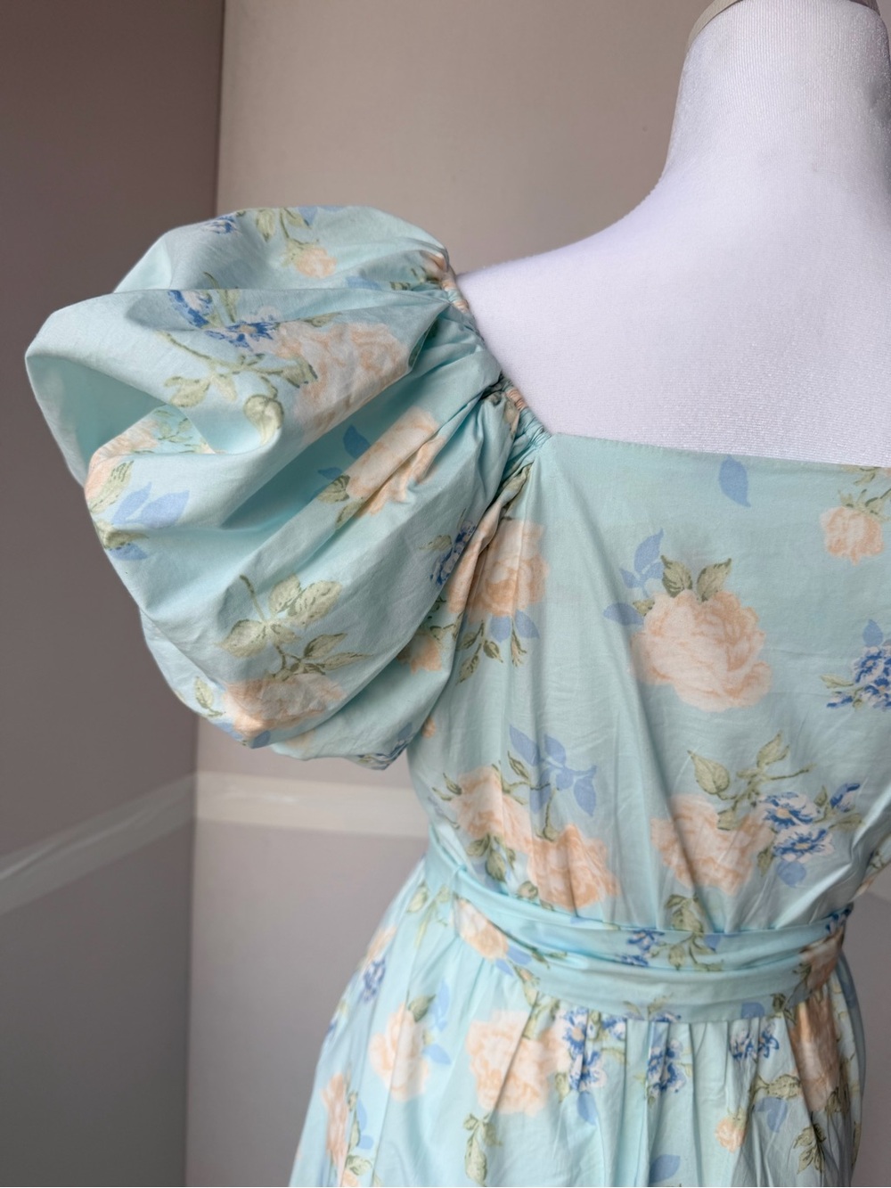 Love Shack Fancy Target collab Blue Floral Puff-Sleeve Maxi Dress - Picture 6 of 12
